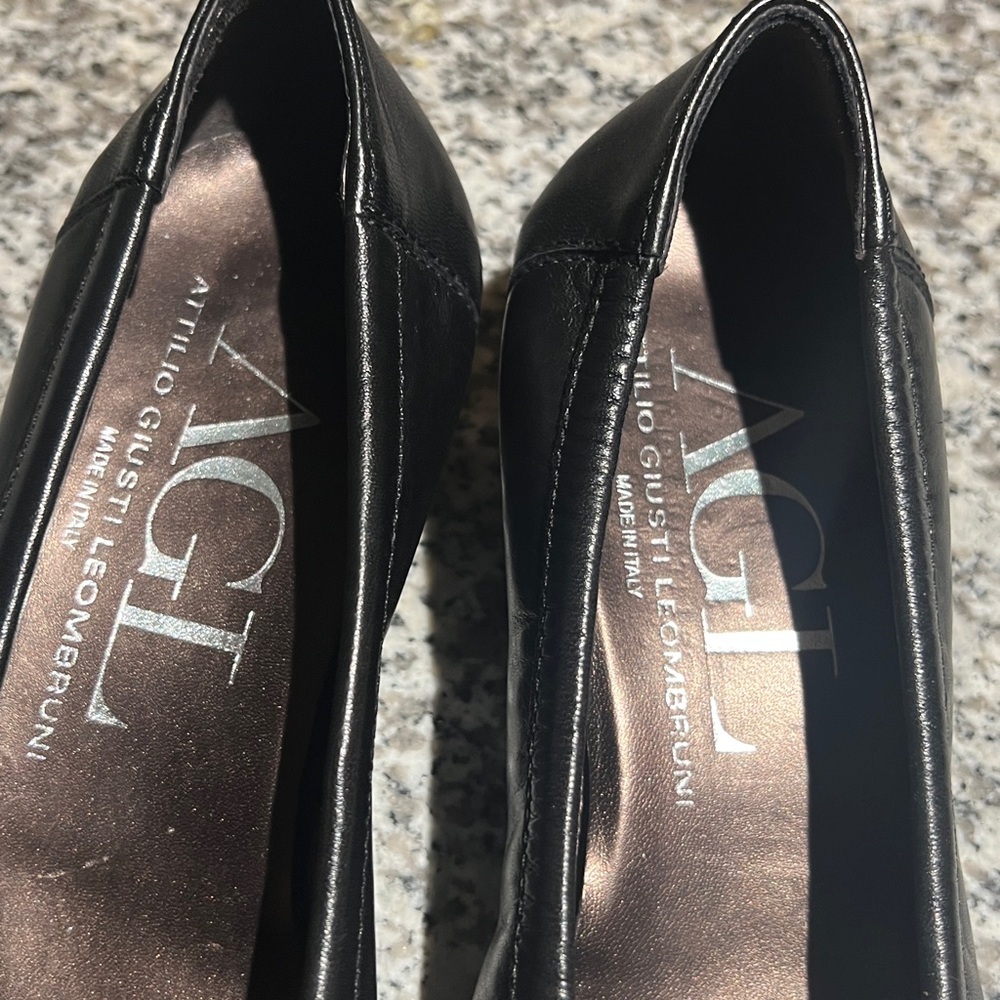 AGL Attilio Giusti Leombruni Black Leather Cap Toe Ballet Kitten Heels size 7.5 - Picture 3 of 11
